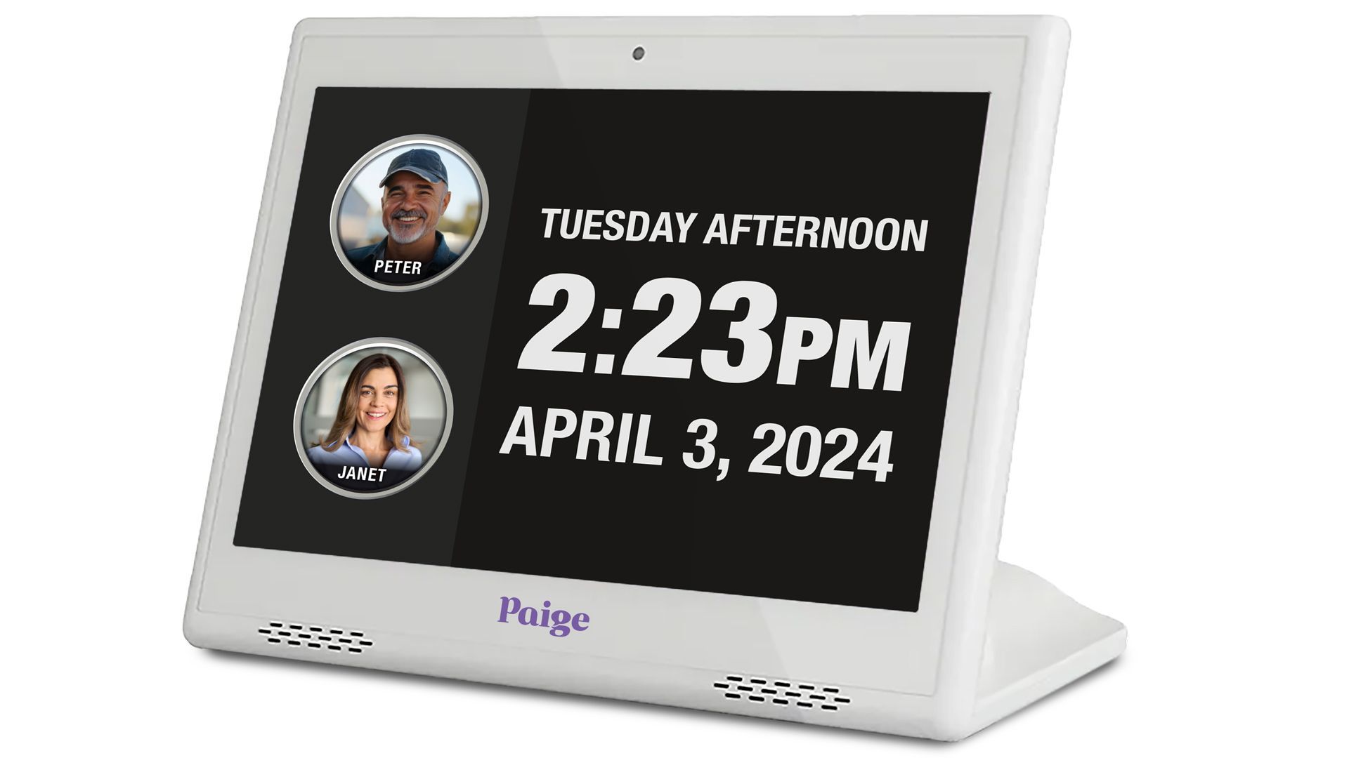 A digital clock displays the time as 2:23 pm on april 3 , 2024