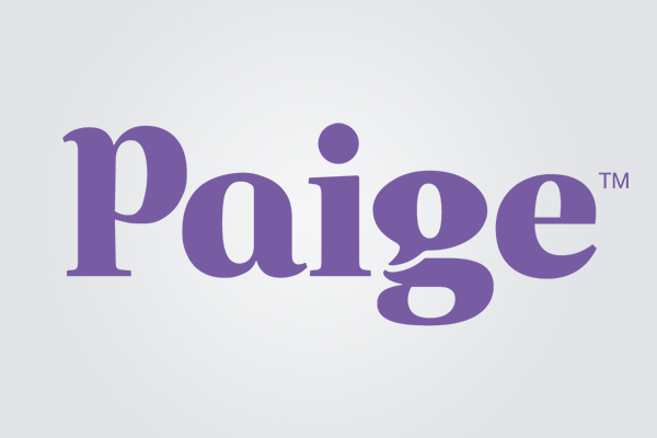 A purple paige logo on a white background