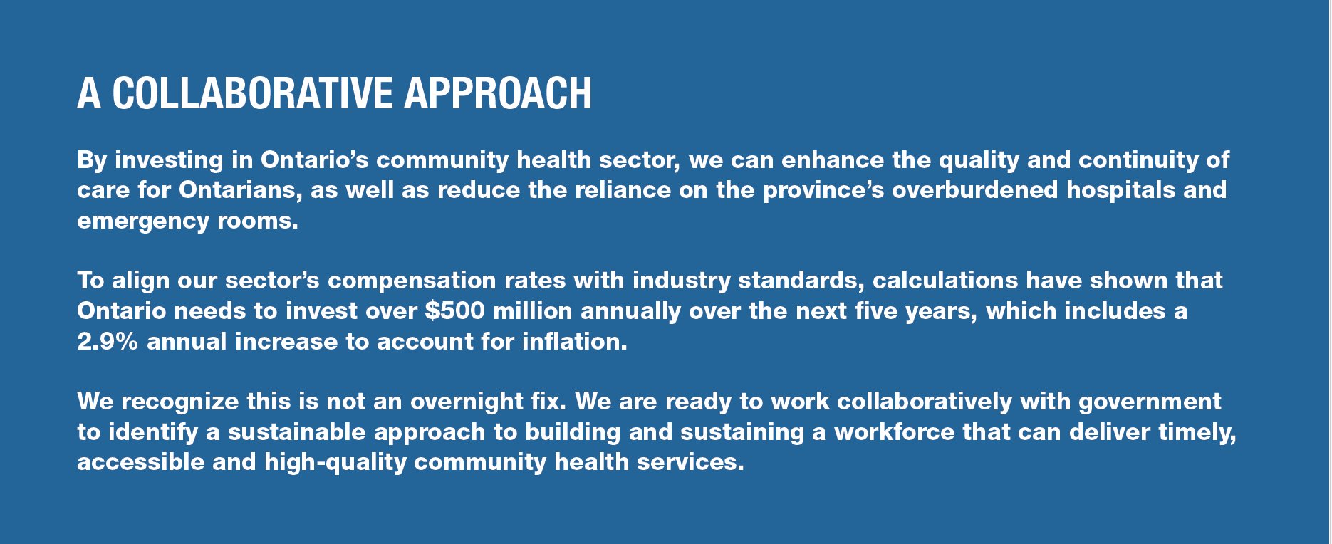 A blue background with white text that says a collaborative approach
