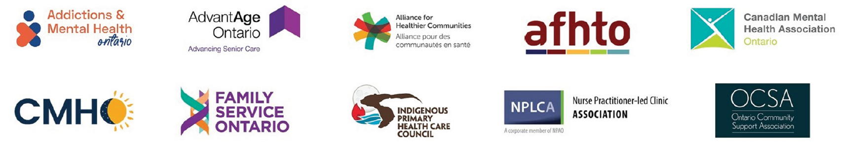 A bunch of logos on a white background one of which says family service ontario