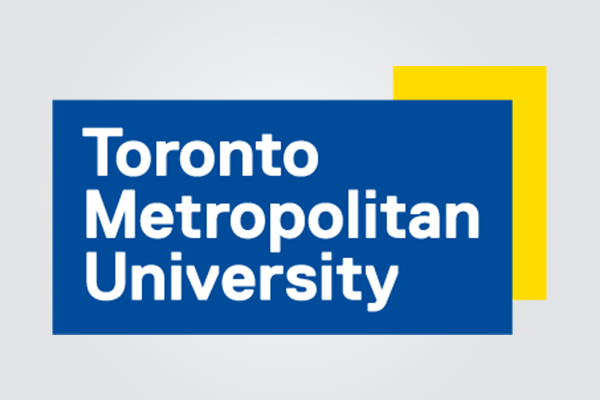 A blue and yellow logo for toronto metropolitan university
