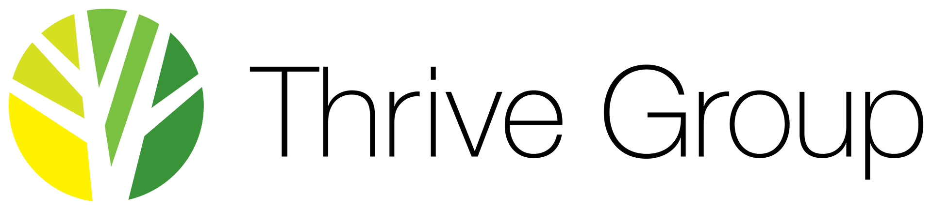 The thrive group logo is green and yellow and says inspiration integration innovation.