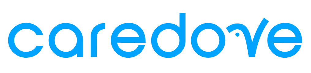 The logo for caredove is blue and white on a white background.
