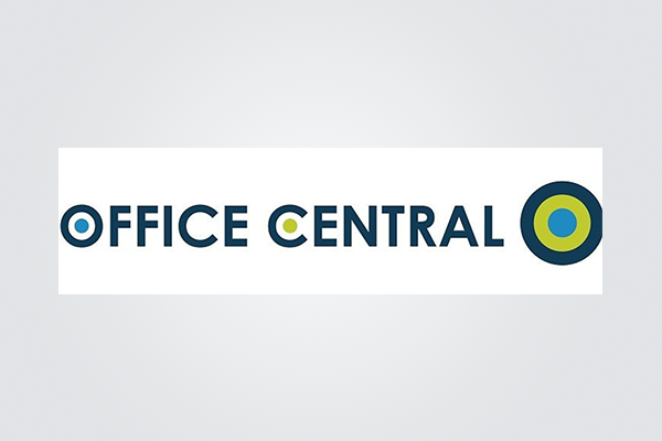 A blue and yellow logo for office central