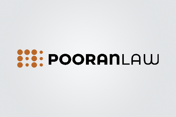 A logo for pooran law on a white background