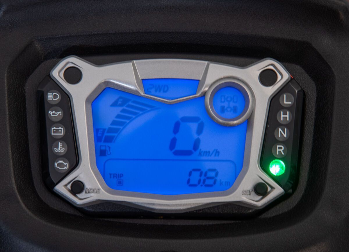 Premium instrument gauge with blue backlight.