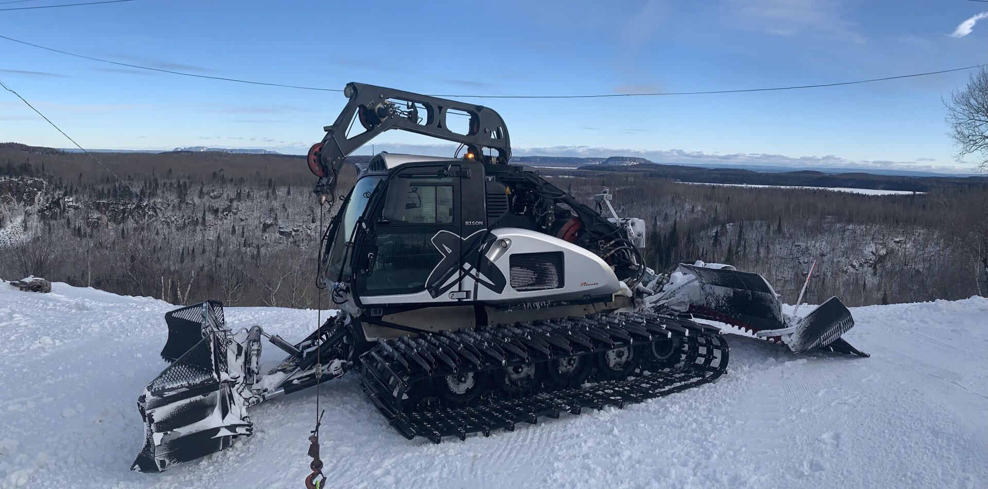 Prinoth Bison X with a winch attachment. Photo taken at Loch Lomond Ski Area.