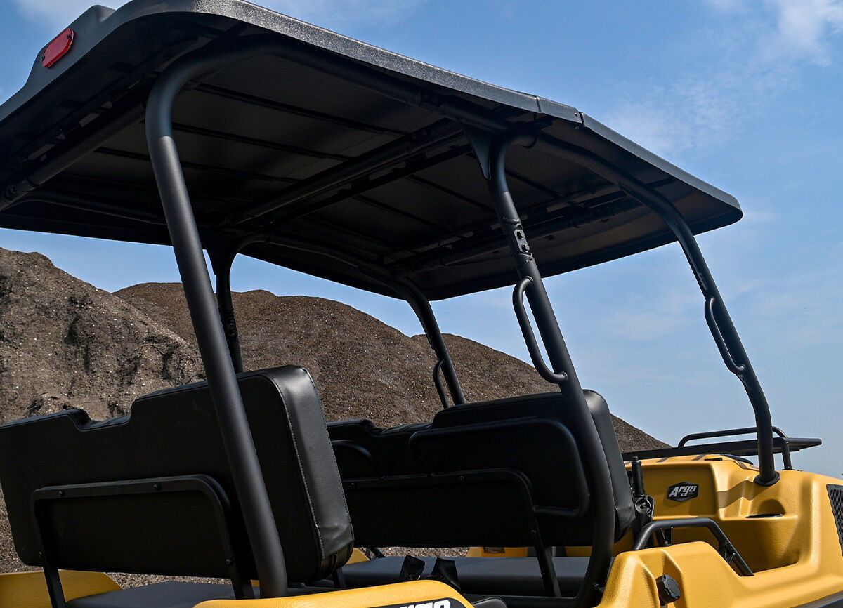 The roof of an XTV with roll over protection and a sun roof.