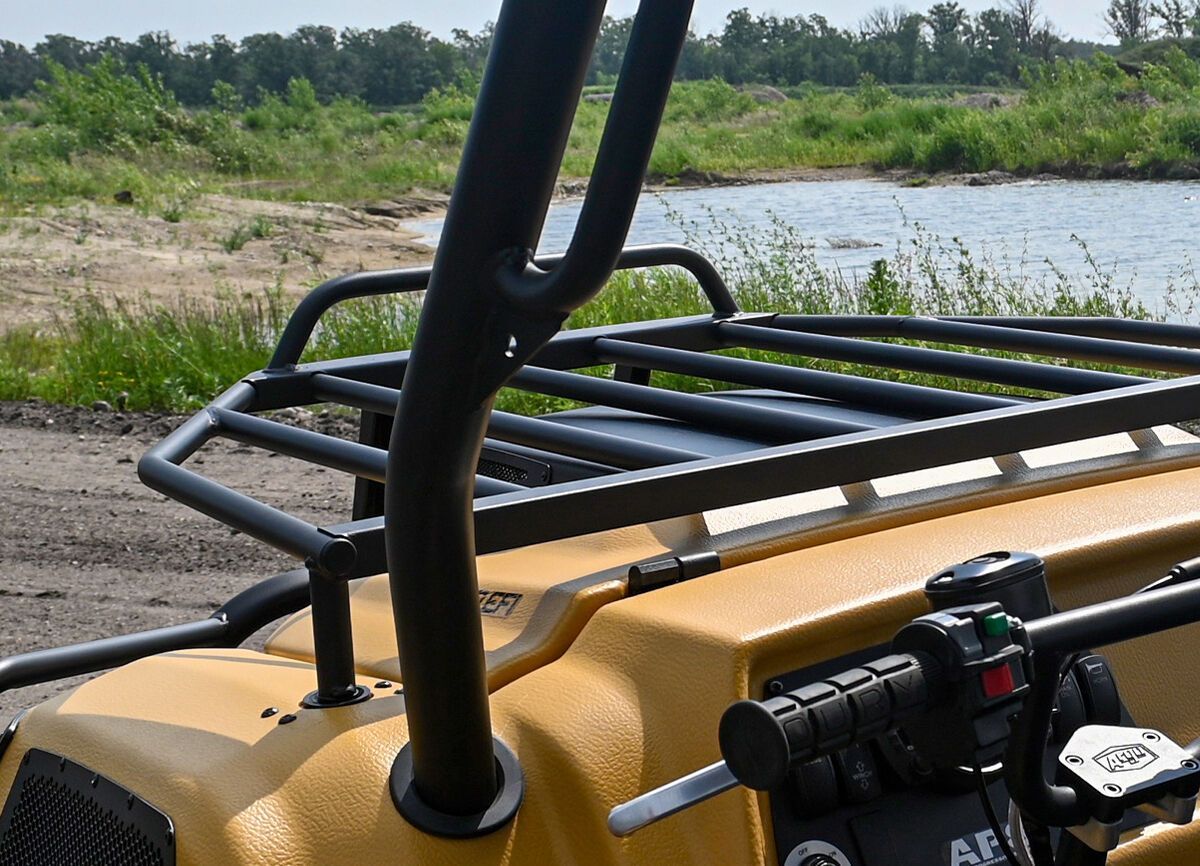 A black hood rack on the yellow XTV.