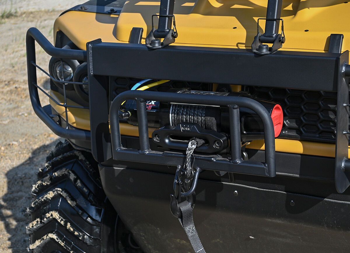 a winch is attached to the front of a XTV