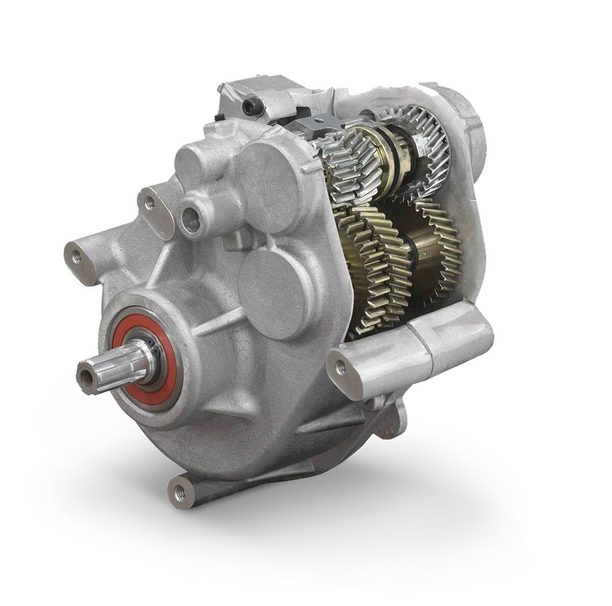 a close up of a gearbox on a white background
