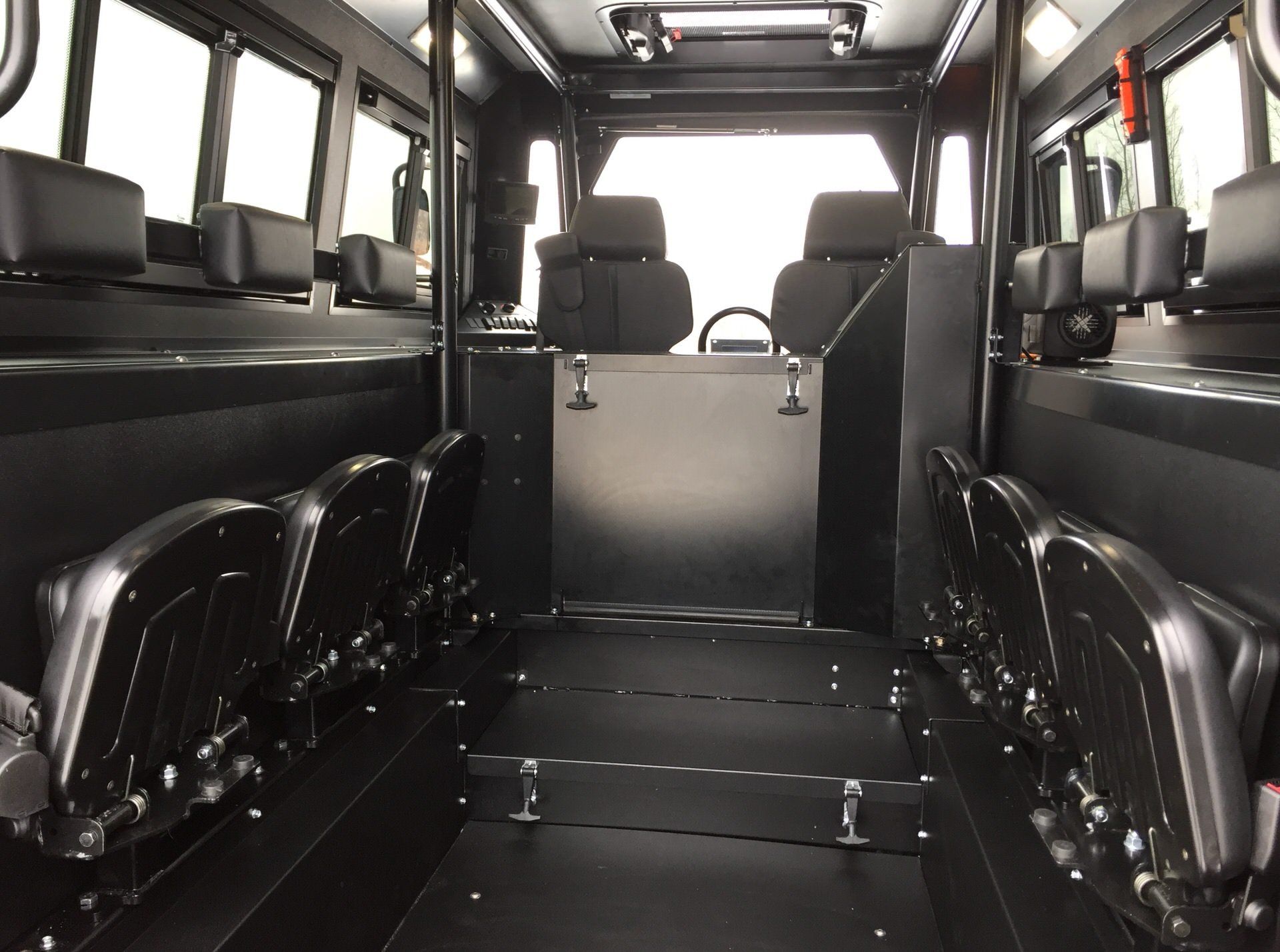 Folding seats inside a Fat Truck.