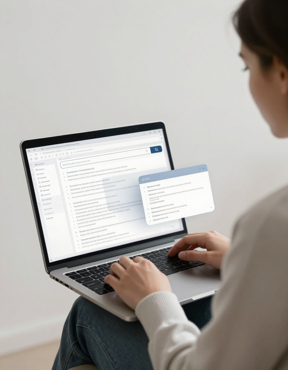 Person reading AI-generated search results on laptop