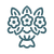 Stylized teal line drawing of a bouquet with flowers, leaves, and a wrapped ribbon base