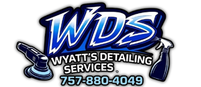 WDS Wyatt’s Detailing Services logo with blue-and-white text and phone number 757-880-4049