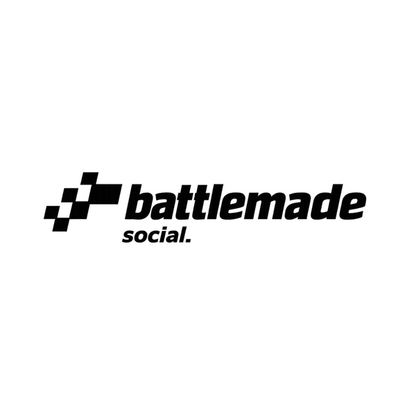 Black Battlemade Social logo with stylized square icon and bold text on white background