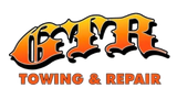 Logo for GTR Towing & Repair featuring stylized, orange and yellow gradient lettering on a white background.