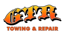 Logo for GTR Towing & Repair featuring stylized, orange and yellow gradient lettering on a white background.