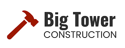A logo for Big Tower Construction with a red hammer.