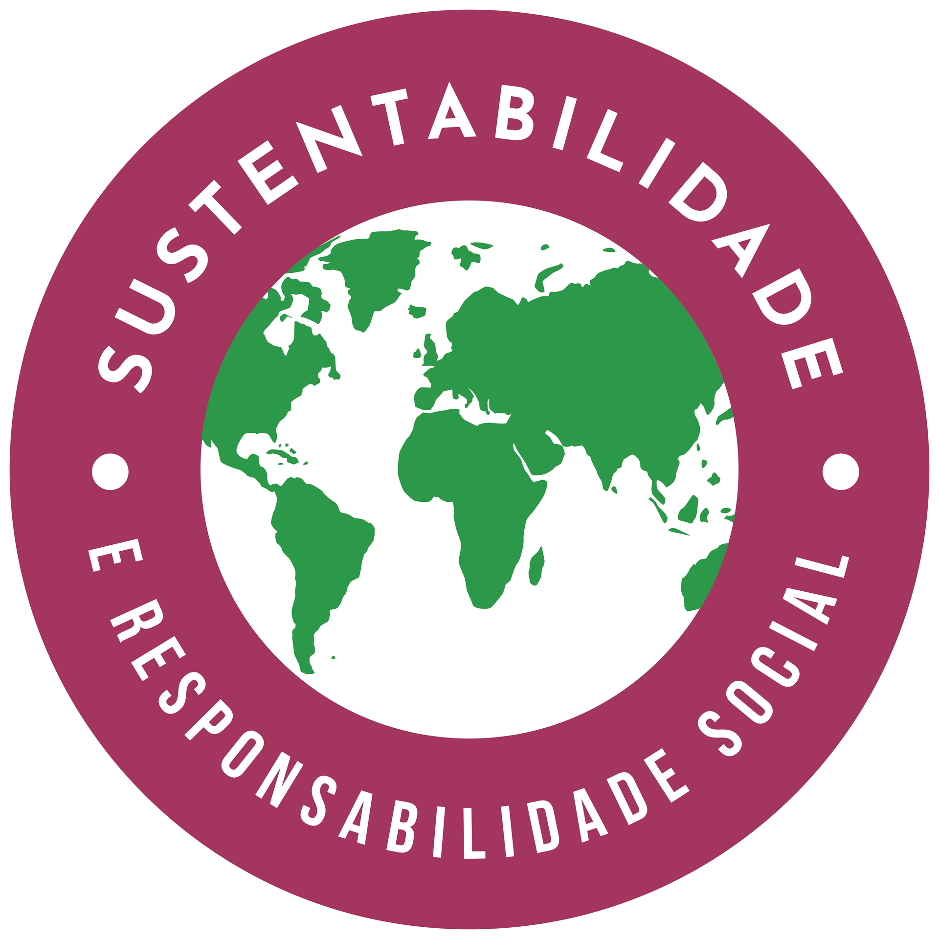 A purple circle with the words sustentabilidade e responsabilidade social on it