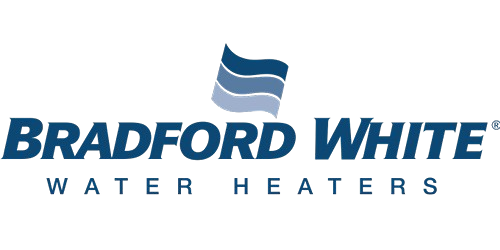 Bradford White logo: blue text and flag-like design over 