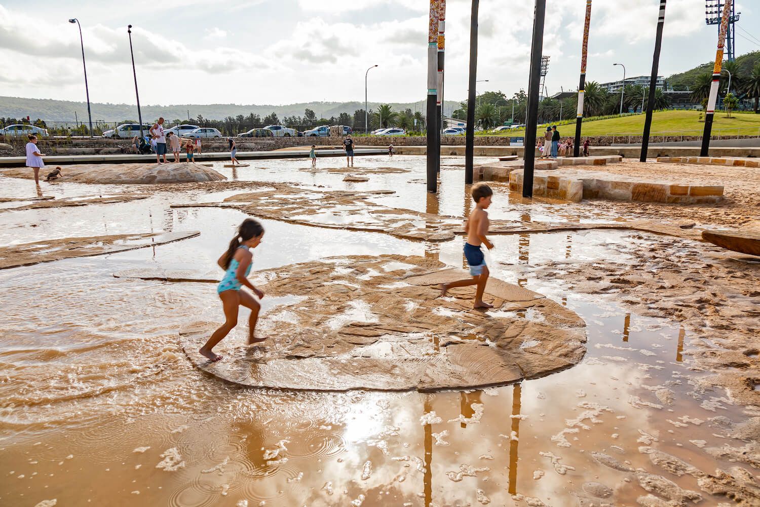 Waterplay at the Gosford Leagues Club Park which won Good Design Australia's 2021 Indigenous Design Award for Turf Design and collaborators.