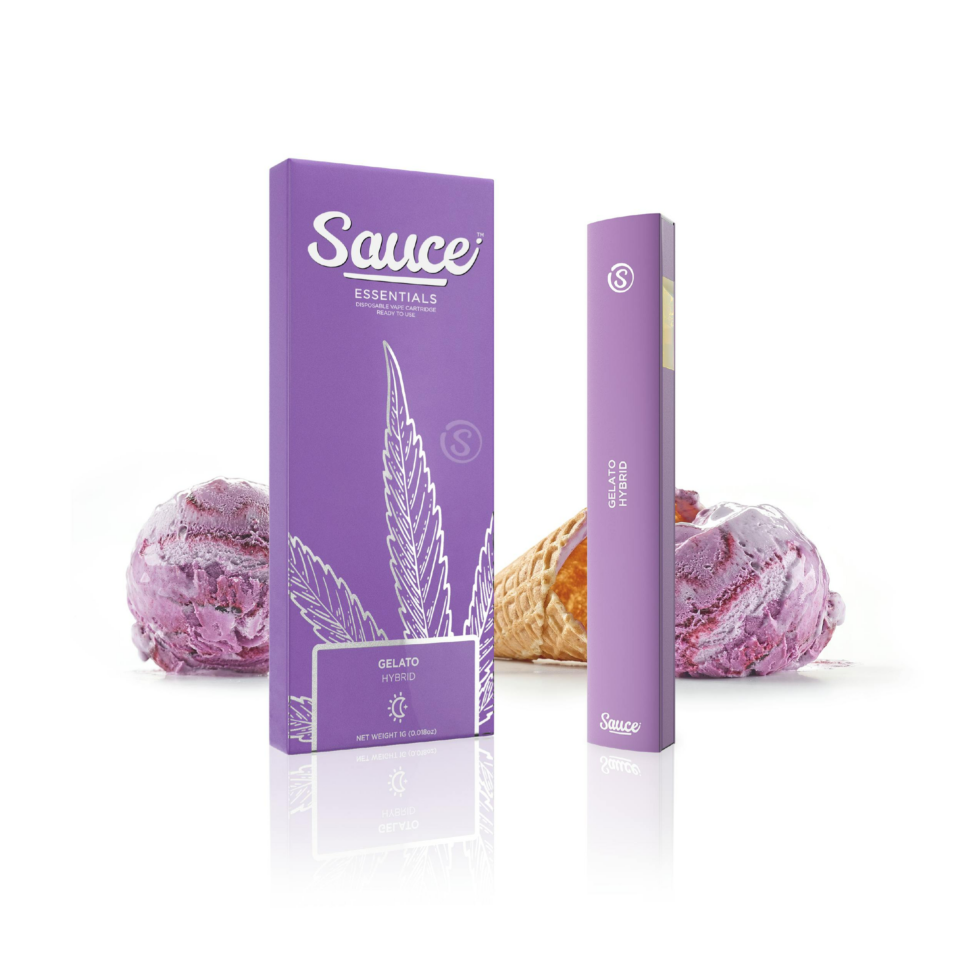 Purple vape pen and box with ice cream scoops; 