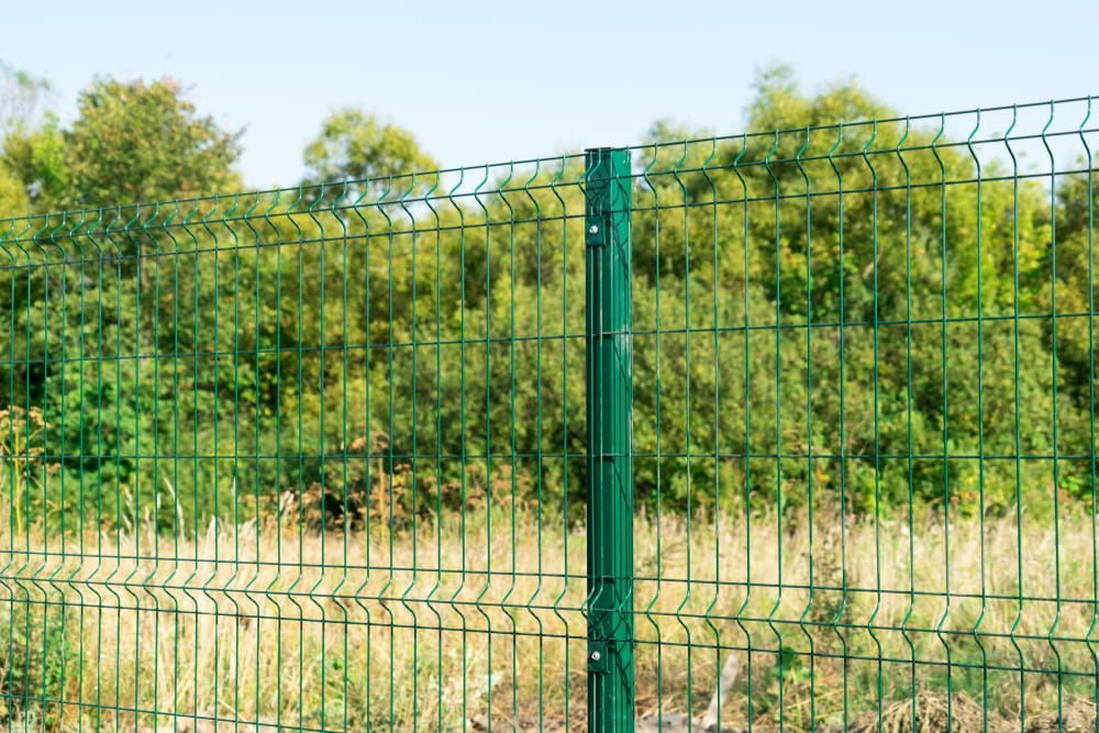 A Green Fence Is Surrounding a Field with Trees in The Background — Rearden Fencing Pty Ltd in Medowie, NSW