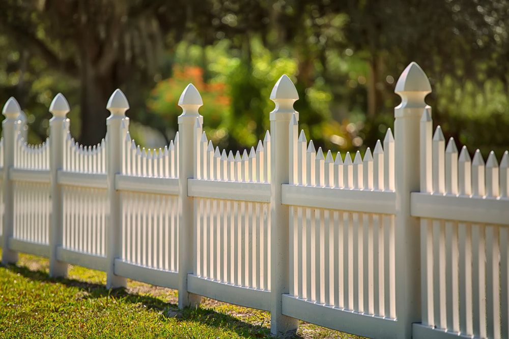 A White Picket Fence Surrounds a Lush Green Yard — Rearden Fencing Pty Ltd in Greta, NSW