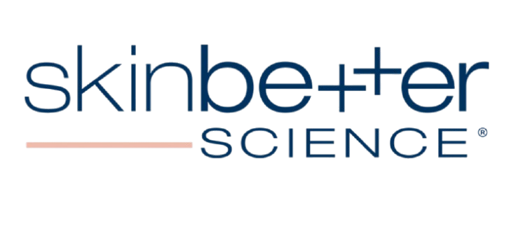 Skinbetter Science logo in blue and peach on a white background