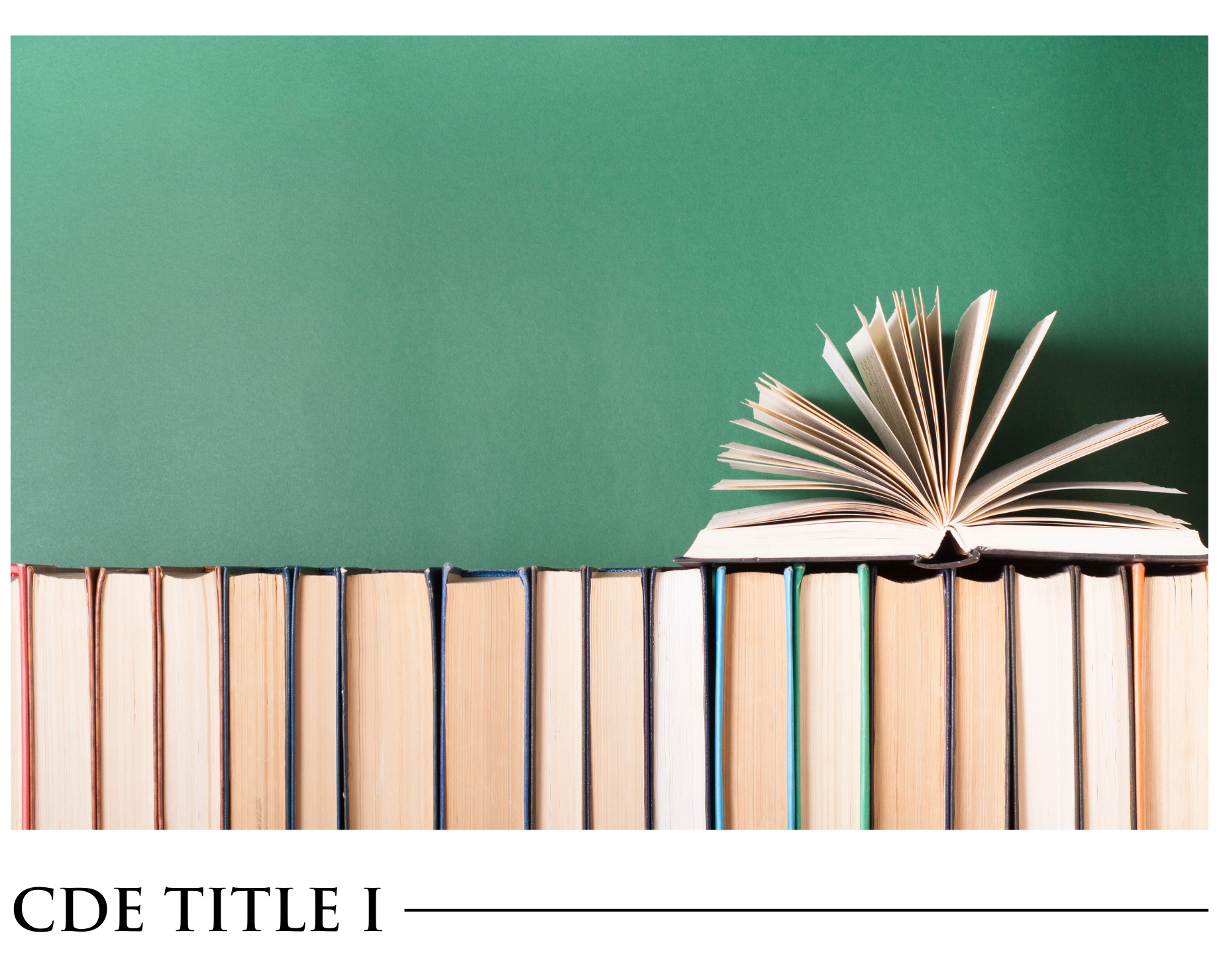 A stack of books with the title cde title i