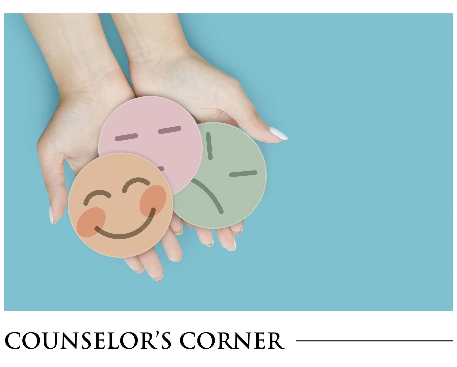 A person is holding three smiley faces in their hands.