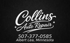 Collins Auto Repair logo with phone number 507-377-0585 and Albert Lea, Minnesota
