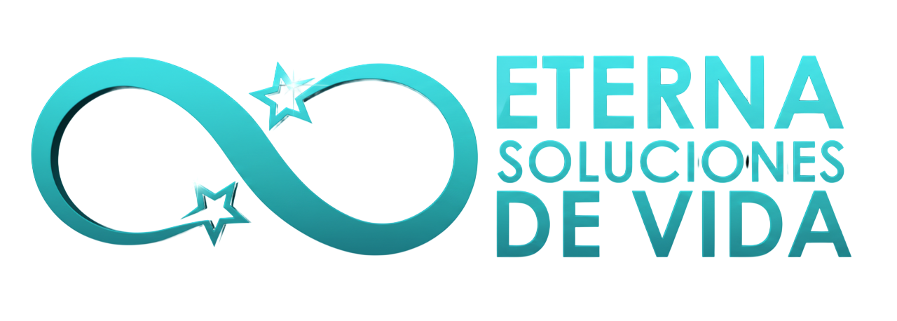 Logotipo con símbolo de infinito y texto “ETERNA SOLUCIONES DE VIDA” en color turquesa.