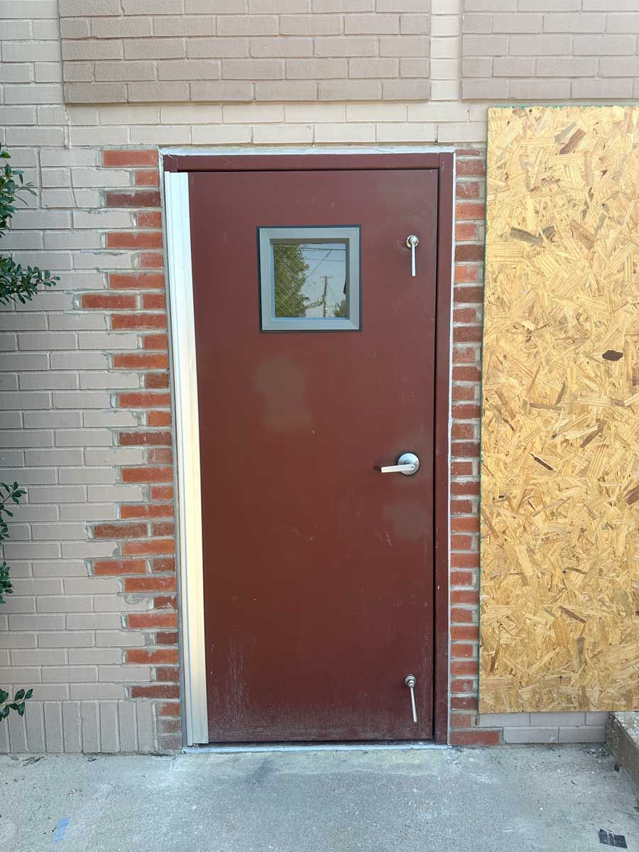 A brown door with the number 1 on it