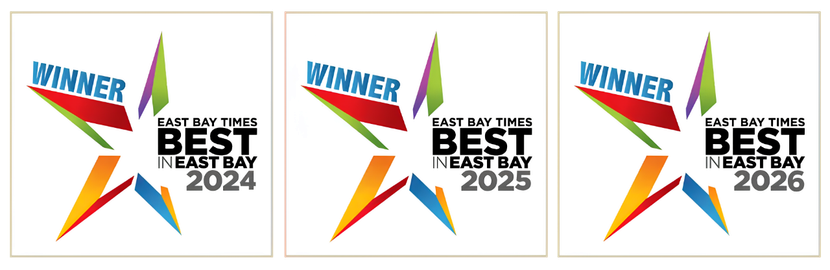 Three logos for east bay times best in east bay 2024, 2025 and 2026
