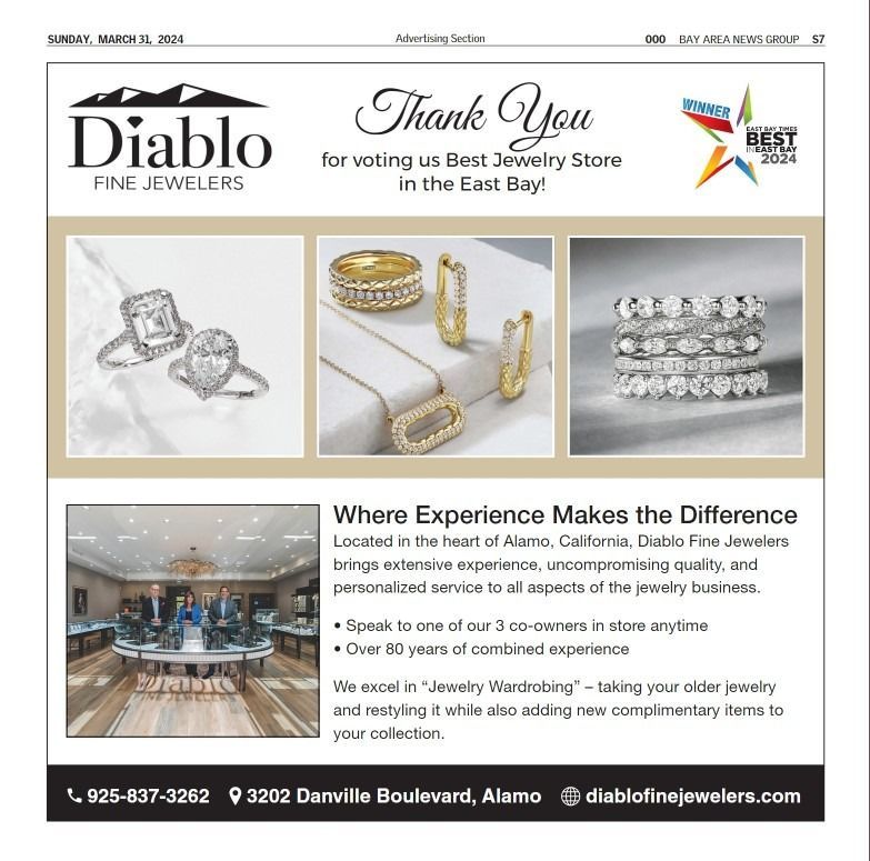 A newspaper ad for Diablo fine jewelers where experience makes the difference. Advertisement for Diablo Fine Jewelers,