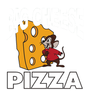 Mouse in a red shirt next to a wedge of cheese; text reads