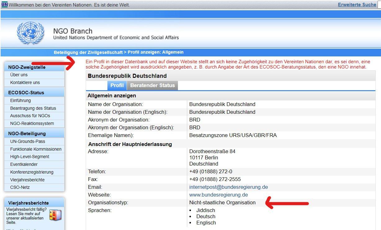 Screenshot Vereinte Nationen