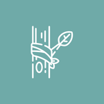 Un dessin au trait d'une main tenant une plante sur un fond bleu.