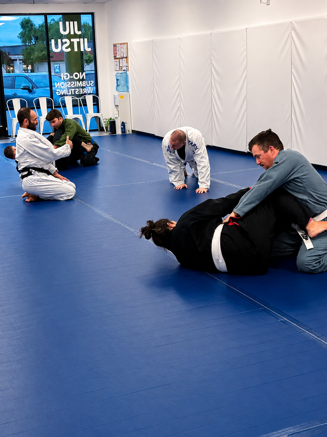 Adult gi BJJ sparring