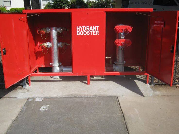A Red Hydrant Booster with The Doors Open — Fireline 2000 Fire Equipment Pty Ltd in Browns Plain, QLD