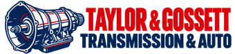 Taylor & Gossett Transmission & Auto logo with a red and blue transmission graphic and bold red text