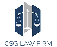CSG Law Firm logo with blue scales of justice and text underneath