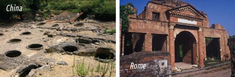 a picture of ruins in china and a picture of ruins in rome