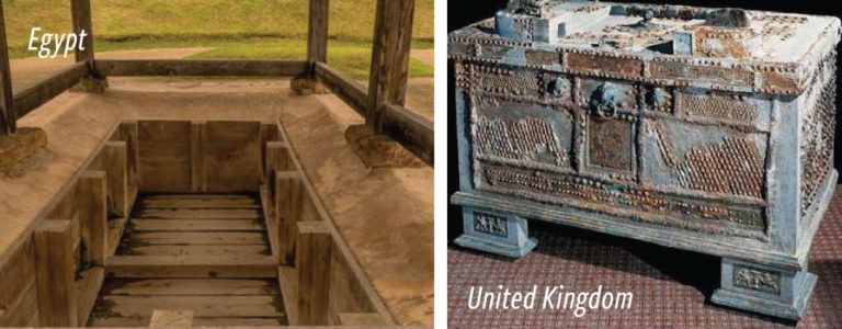 a picture in egypt and a picture of a treasure chest in the united kingdom .