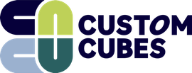 a blue and green logo for go custom cubes