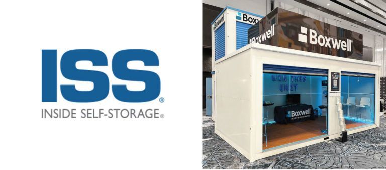 a logo for iss inside self storage next to a picture of a building