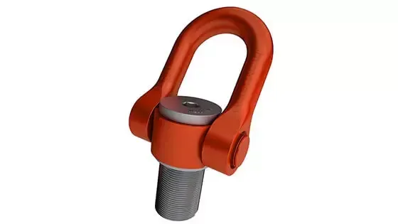 Anillo de elevación giratorio de color naranja con perno roscado para fijación al equipo.