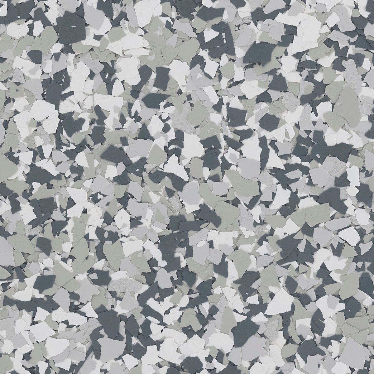 Gray, white, and blue-gray epoxy floor coating with speckled, irregular patterns.
